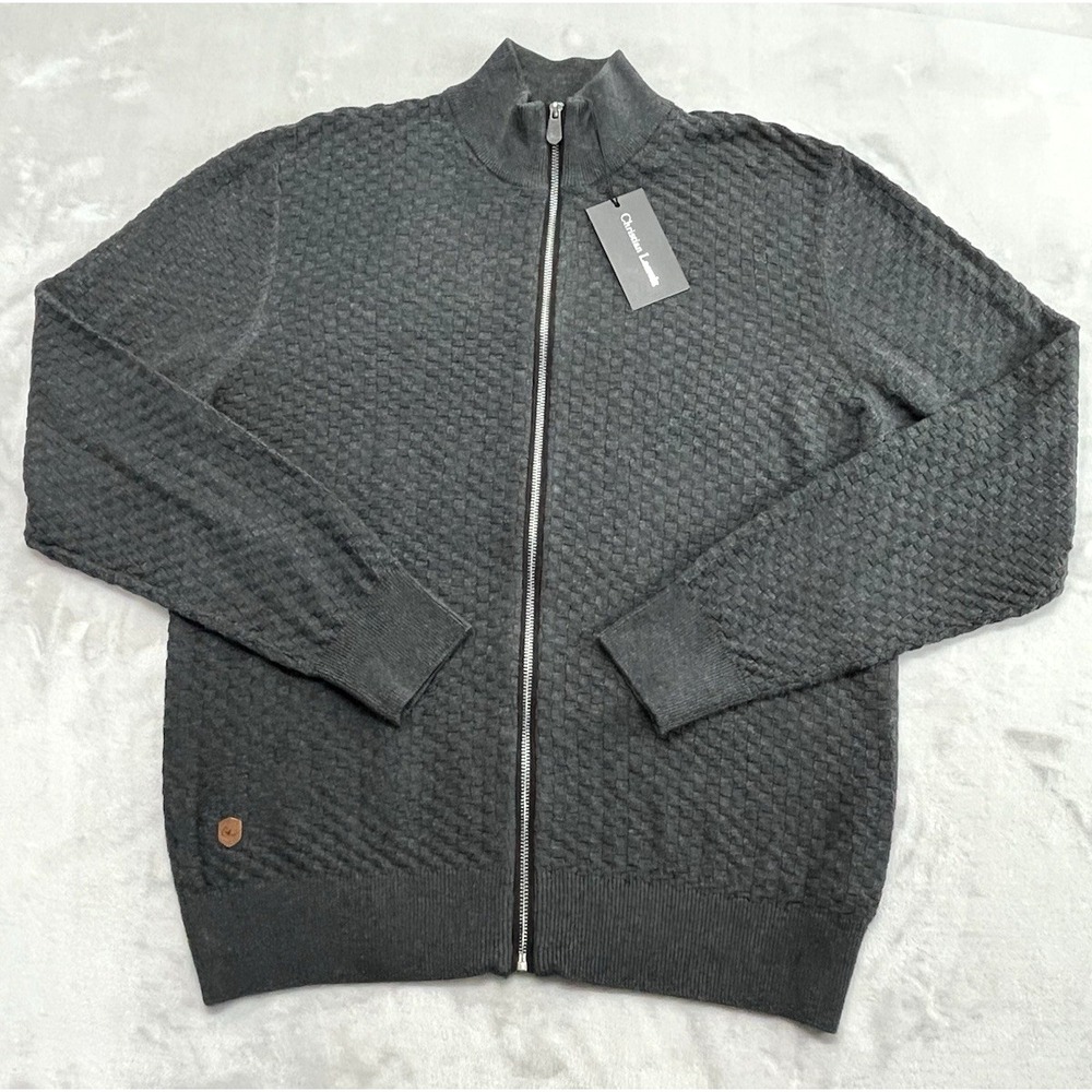 Christian Lacroix Cardigan Sweater Men M Charcoal Full Zip Mock Neck Preppy NWT